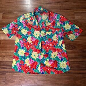 Vintage Haberdashery Floral tropical Button Up Top Short Sleeve‎ Shirt Size 12